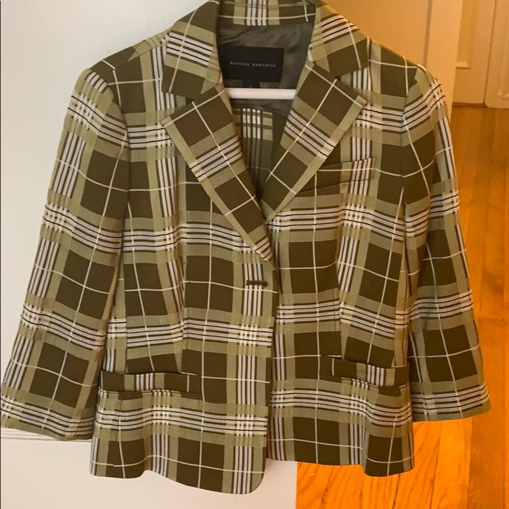 Green plaid light weight blazer